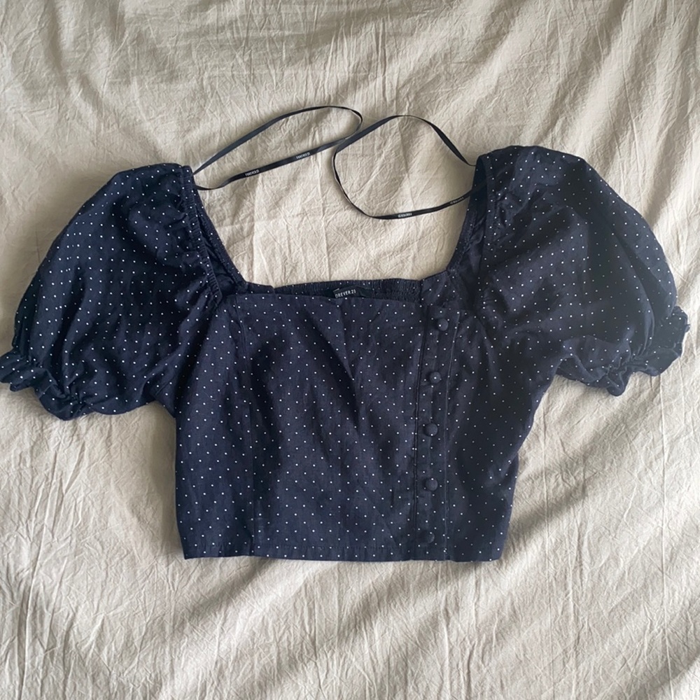 Navy blue polka dot crop top